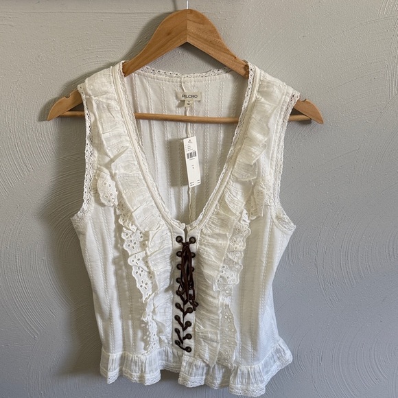Anthropologie Pilcro White Lace Ruffle Tank Top - Picture 1 of 2